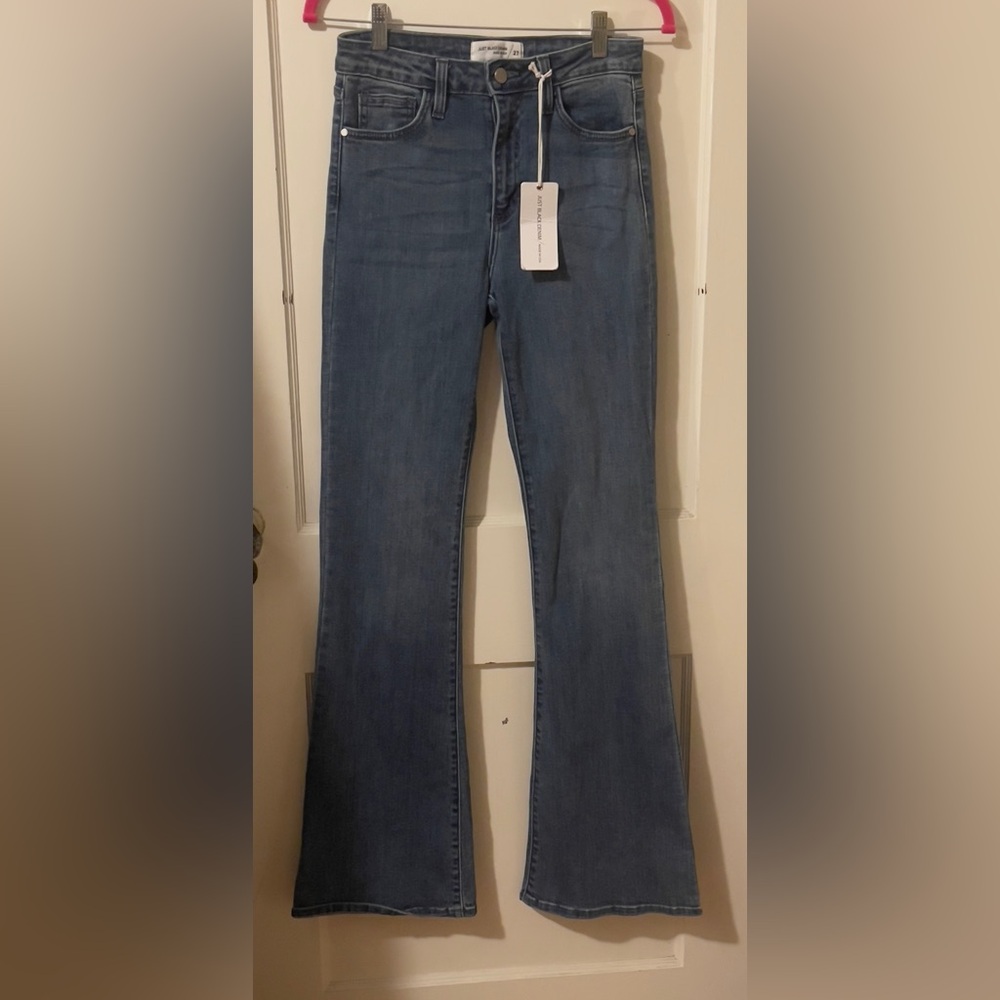Just Black Women's Skinny Flare Leg Jeans in Medium Denim Blue